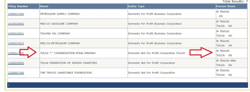 Screen shot of the original corporate filing under Marion Travis name